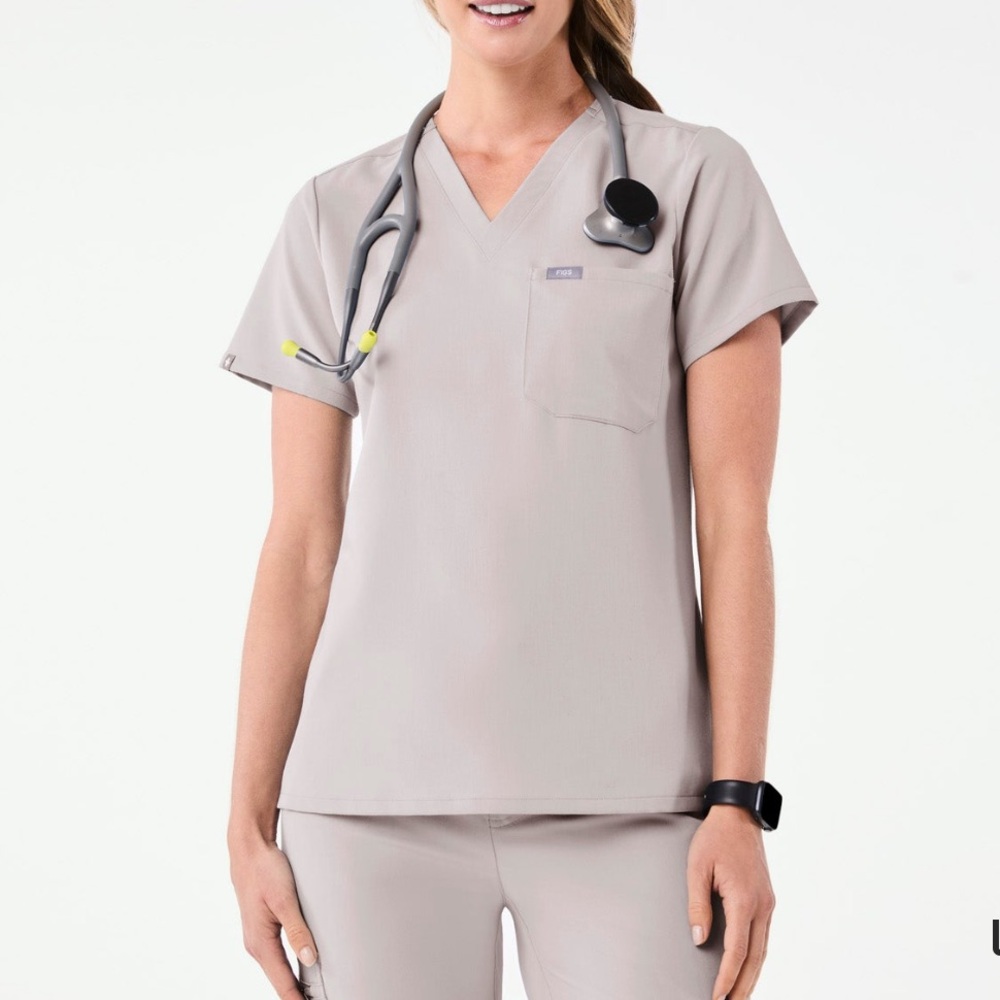 Figs Women's Tan V-Neck Scrub Top